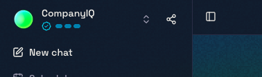CompanyIQ’s name at the top of the sidebar, where you click to open the agents list.